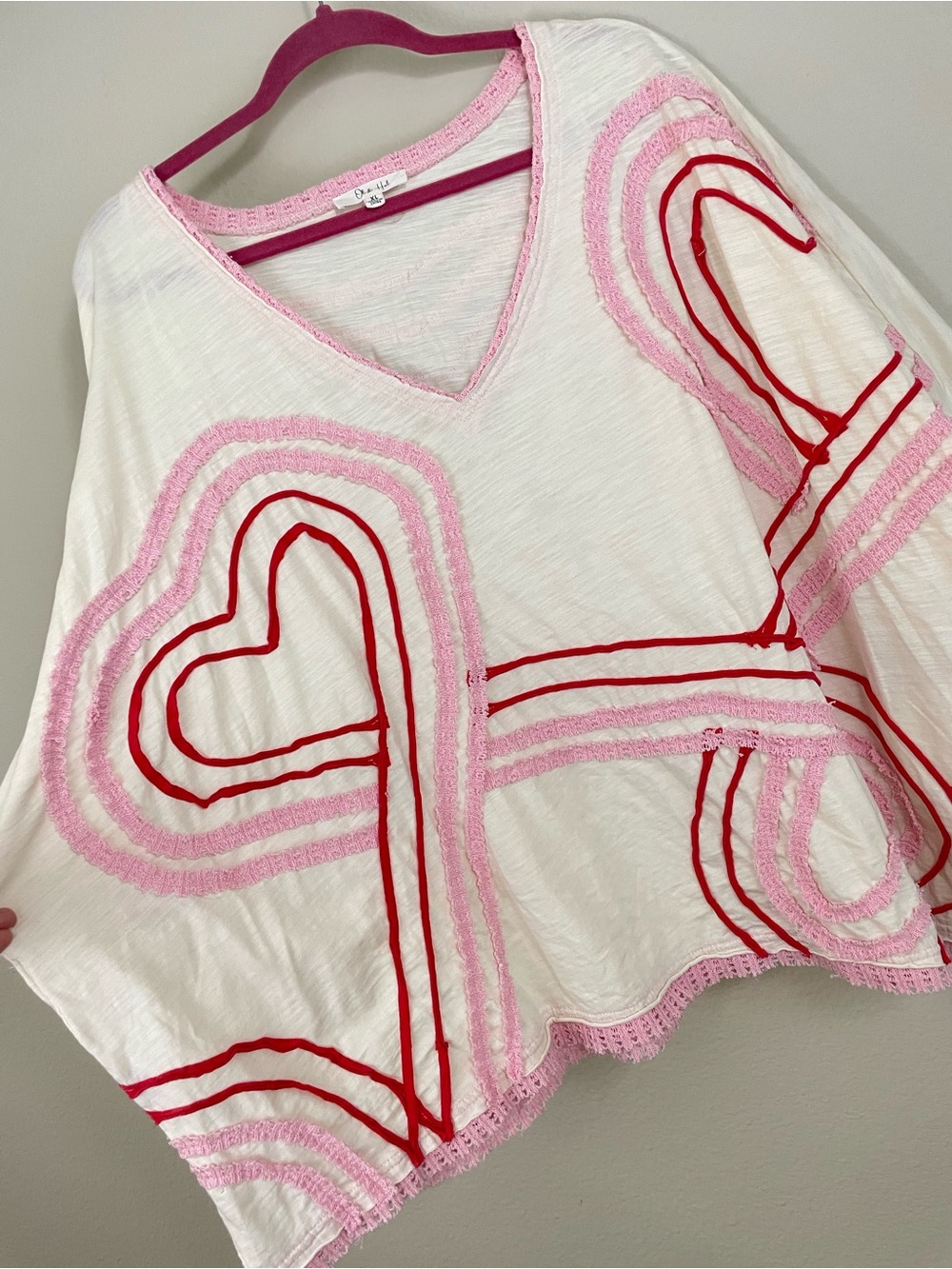 Oli & Hali Washed Connective Hearts V-Neck Top Oversized Bohemian Size XL - Picture 6 of 12
